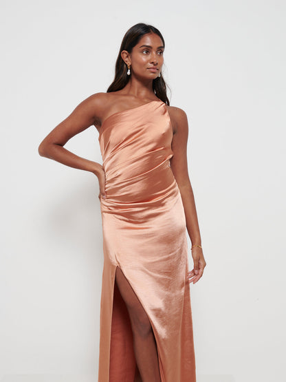 Amelia Ruched Maxi Bridesmaid Dress - Matte Cinnamon