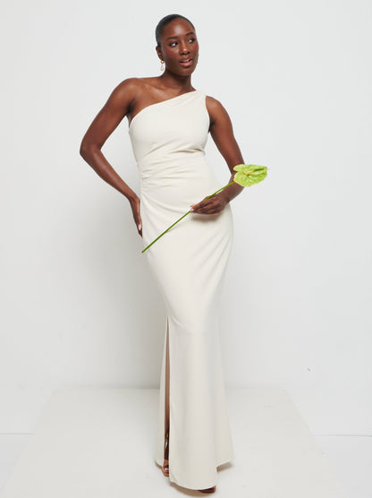 Amelia Crepe Ruched Maxi Bridesmaid Dress - Champagne