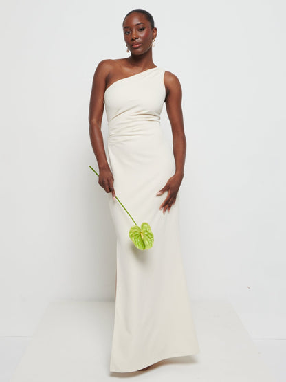 Amelia Crepe Ruched Maxi Bridesmaid Dress - Champagne