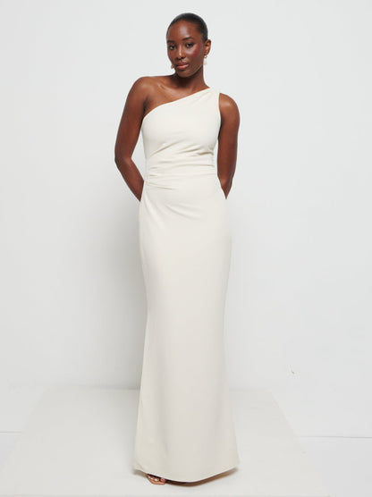 Amelia Crepe Ruched Maxi Bridesmaid Dress - Champagne
