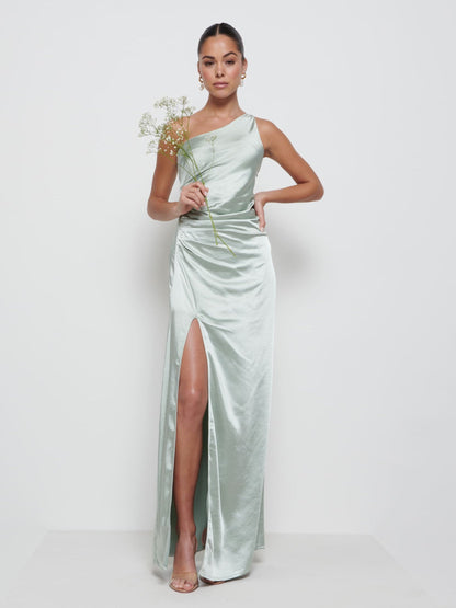 Amelia Ruched Maxi Bridesmaid Dress - Matte Sage