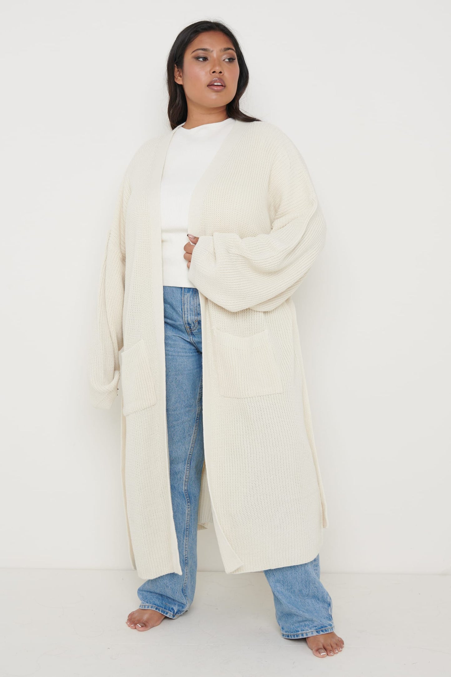 Curve Arden Midi Tie Cardigan - Cream