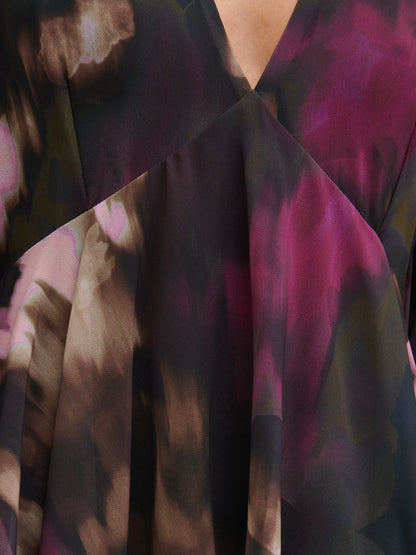 Ashton Ruffle Midi Dress - Purple and Khaki Ombre