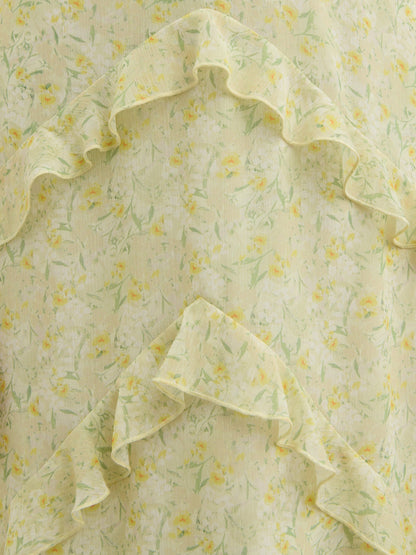 Aurelia Ruffle Maxi Dress - Lime Ditsy Floral