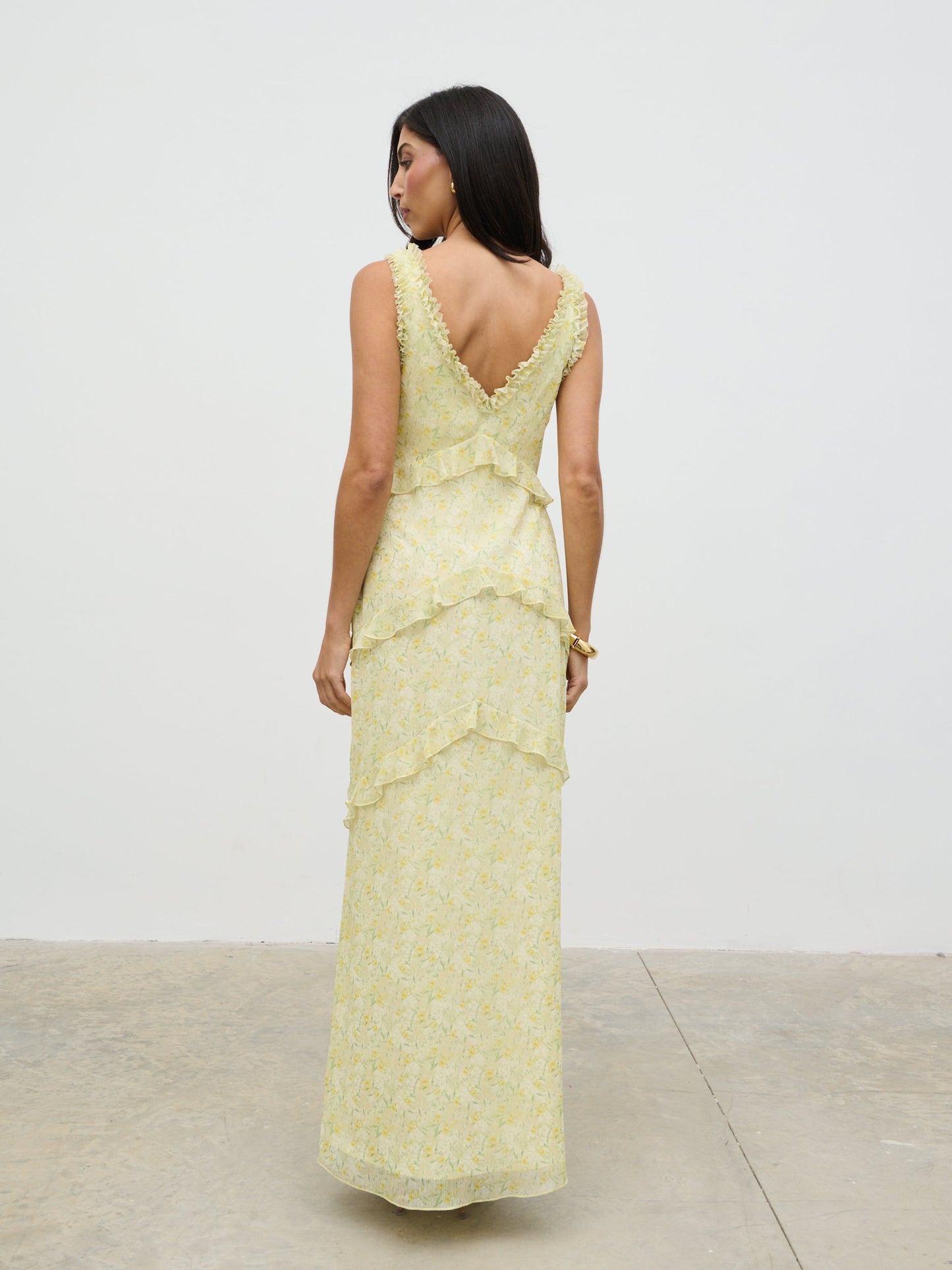 Aurelia Ruffle Maxi Dress - Lime Ditsy Floral