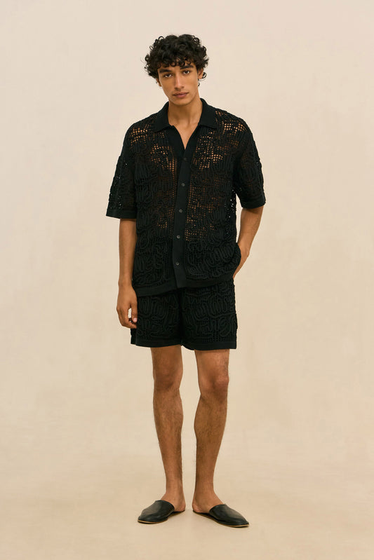 BOHOL CROCHET SHIRT - BLACK