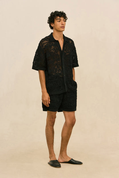 BOHOL CROCHET SHIRT - BLACK