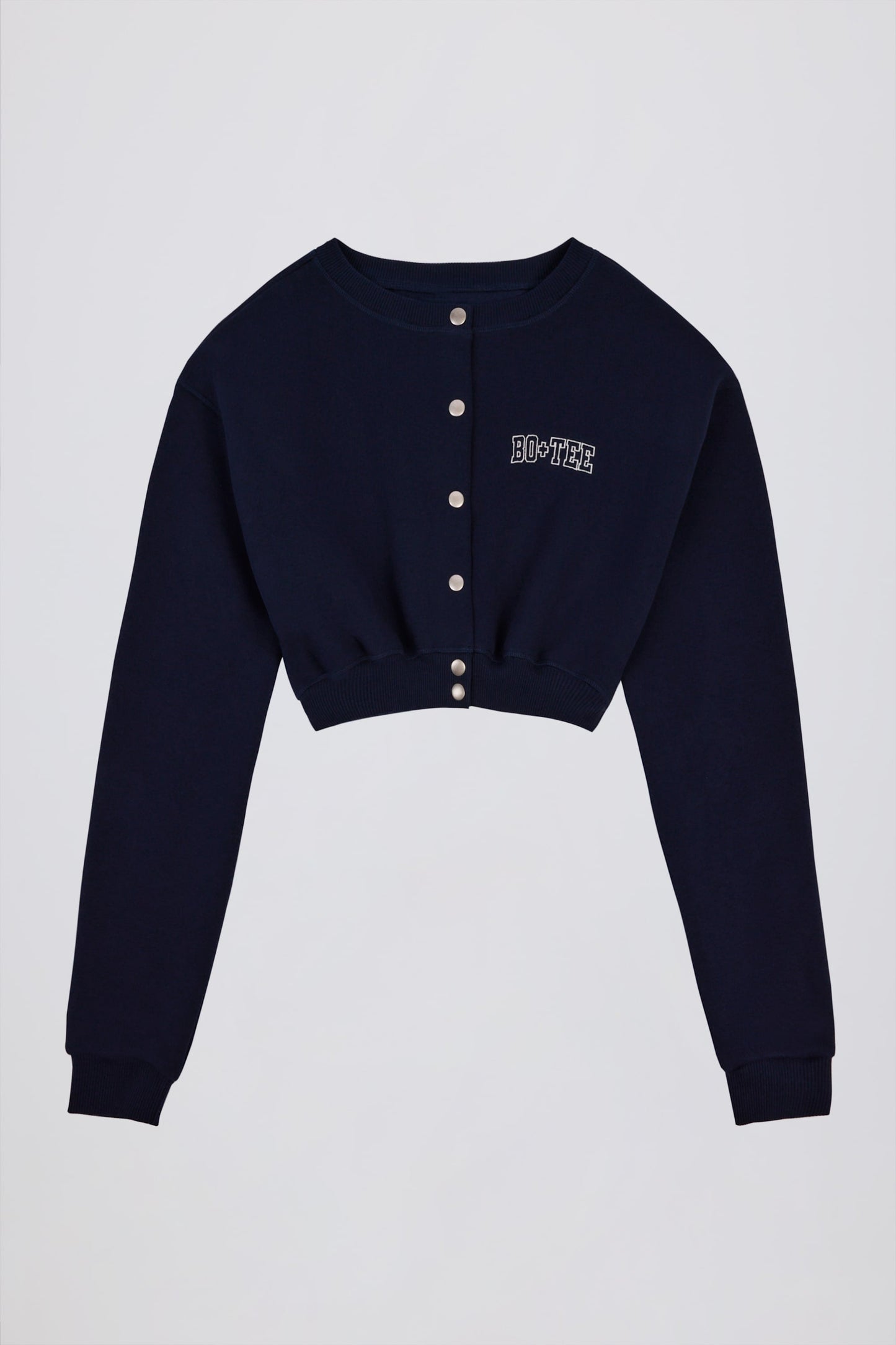 Brushed Jersey Button-Up Cropped Cardigan in Classic Navy