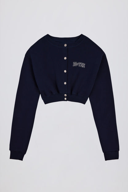 Brushed Jersey Button-Up Cropped Cardigan in Classic Navy