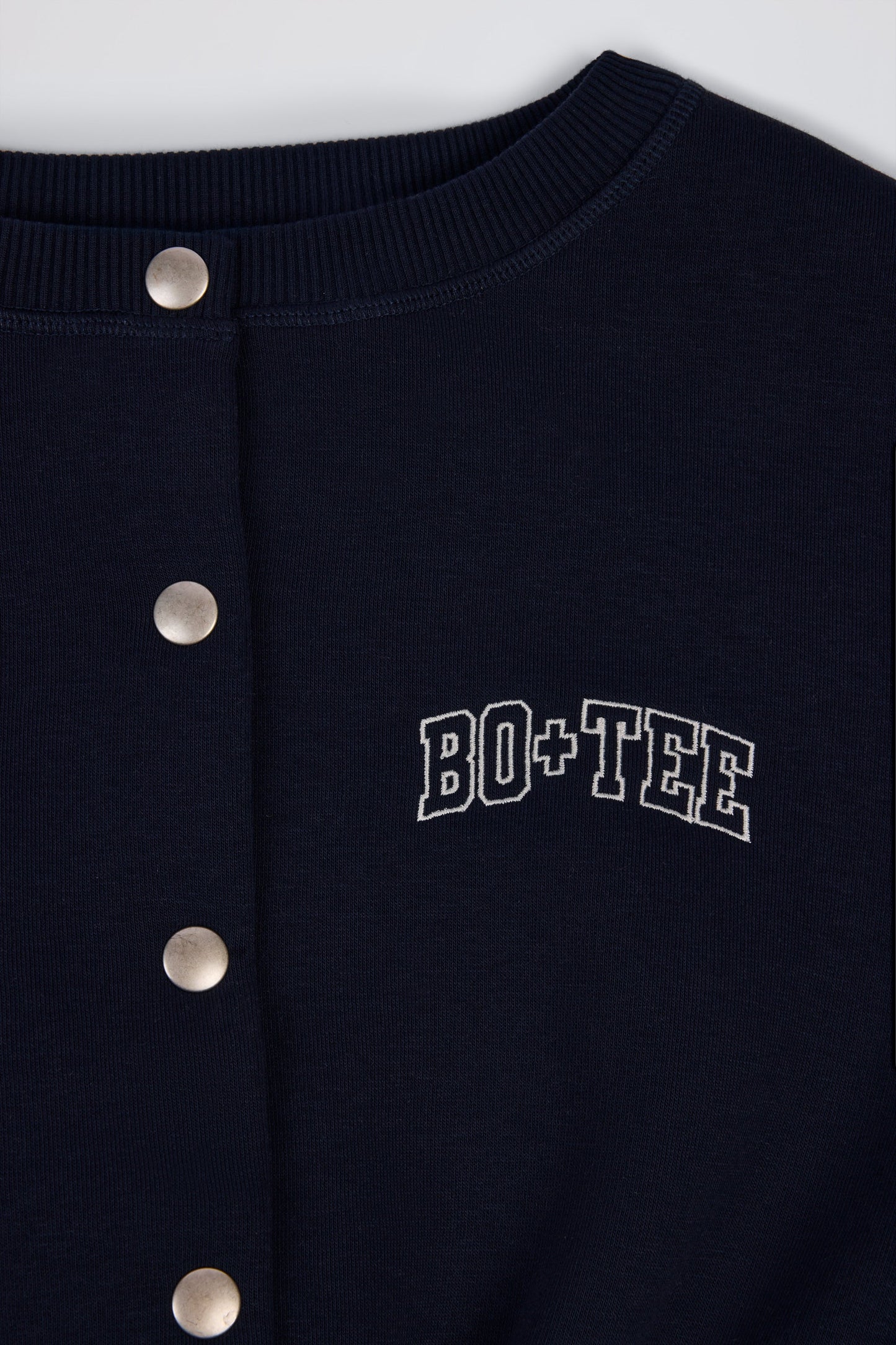 Brushed Jersey Button-Up Cropped Cardigan in Classic Navy