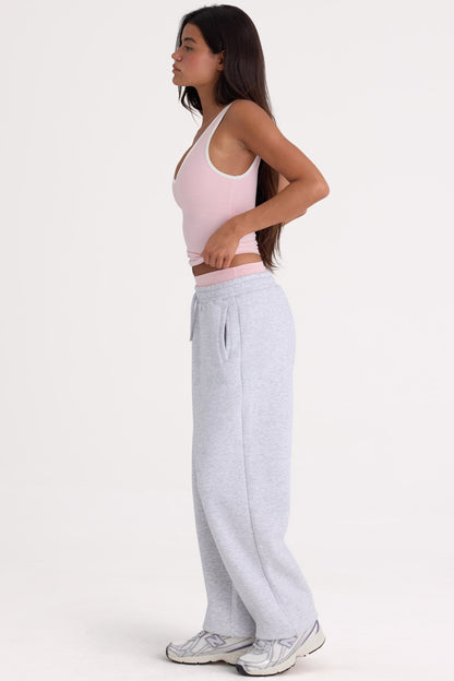 Brushed Cotton Jersey Mid-Rise Relaxed Joggers in Grey Marl