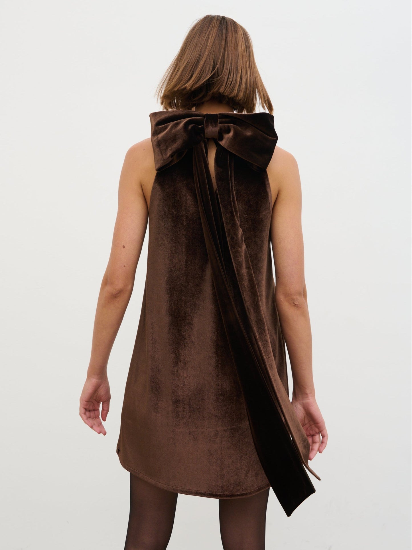 Bella Bow Velvet Mini Dress - Brown