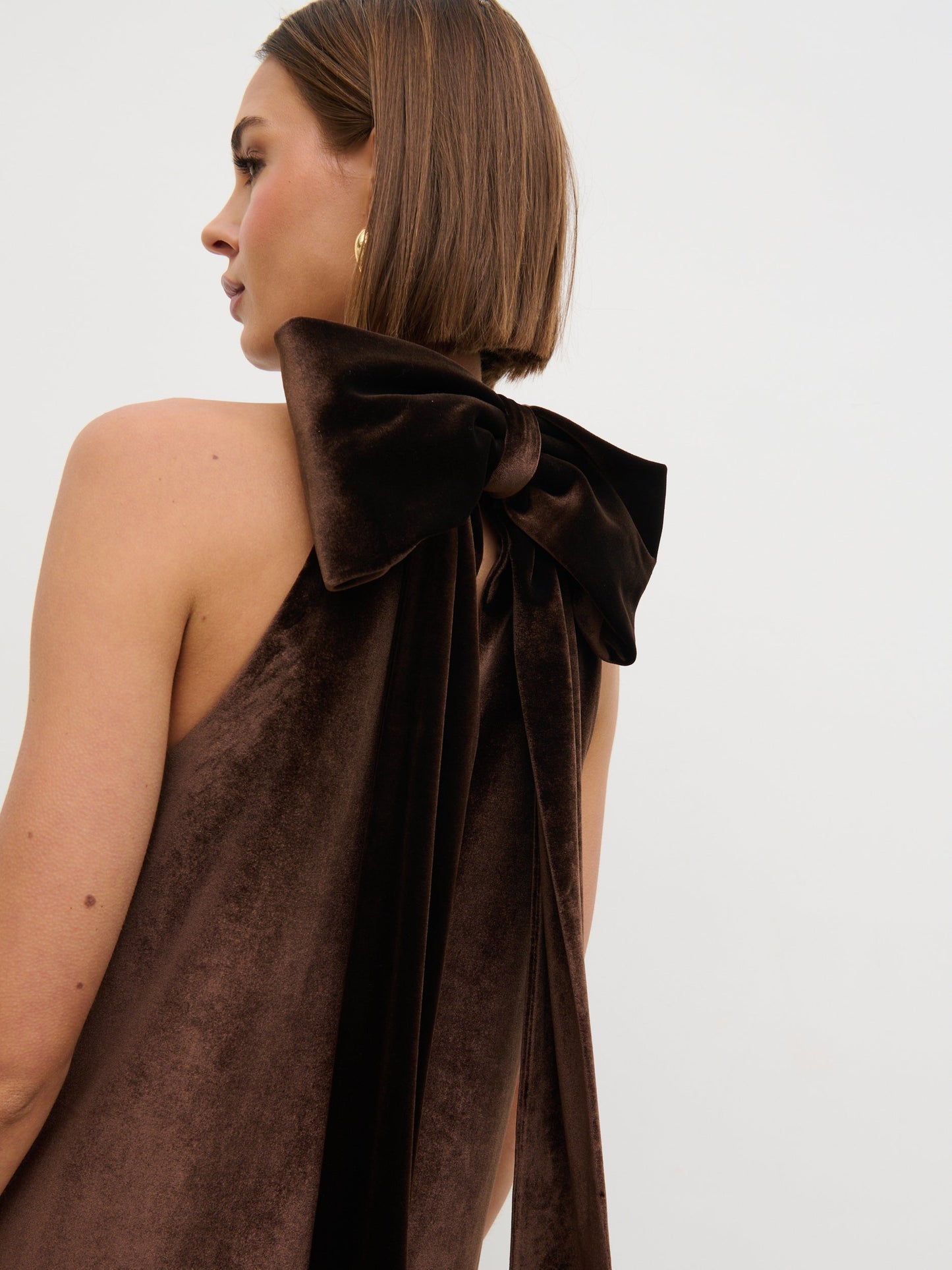 Bella Bow Velvet Mini Dress - Brown