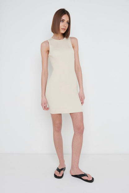Billie Ribbed Racer Mini Dress - Beige