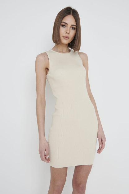 Billie Ribbed Racer Mini Dress - Beige
