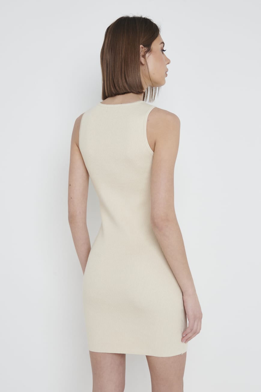 Billie Ribbed Racer Mini Dress - Beige
