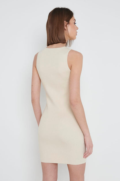 Billie Ribbed Racer Mini Dress - Beige