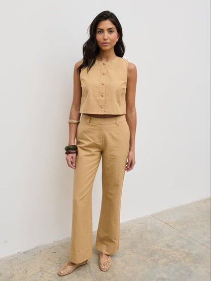 Blair Cropped Button Top - Camel