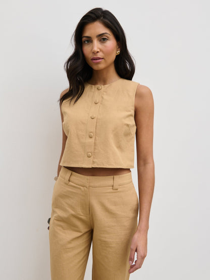 Blair Cropped Button Top - Camel