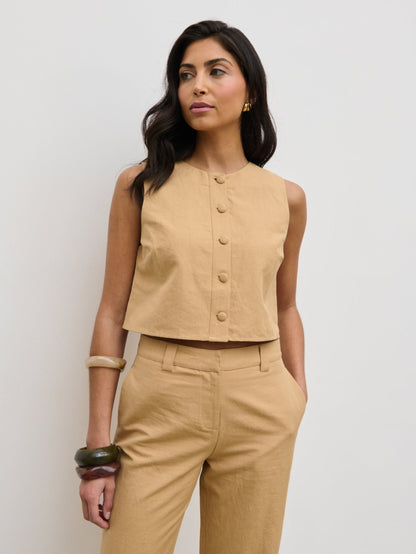 Blair Cropped Button Top - Camel