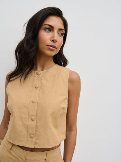 Blair Cropped Button Top - Camel