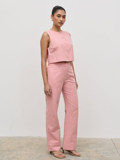 Blair Cropped Button Top - Pink
