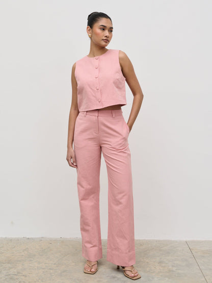 Blair Cropped Button Top - Pink