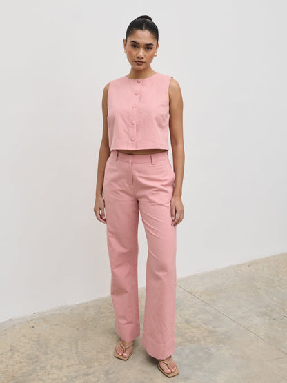 Blair Cropped Button Top - Pink