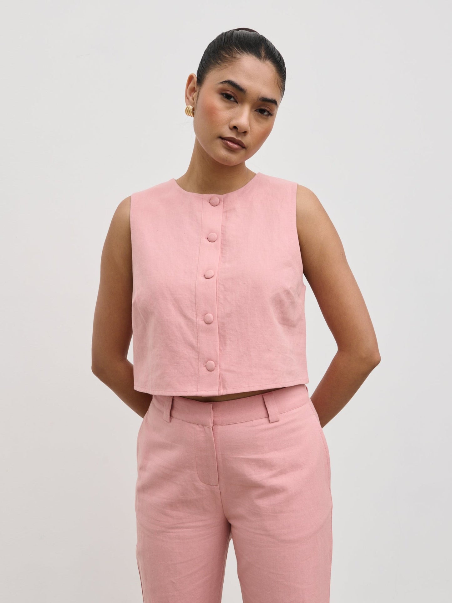 Blair Cropped Button Top - Pink