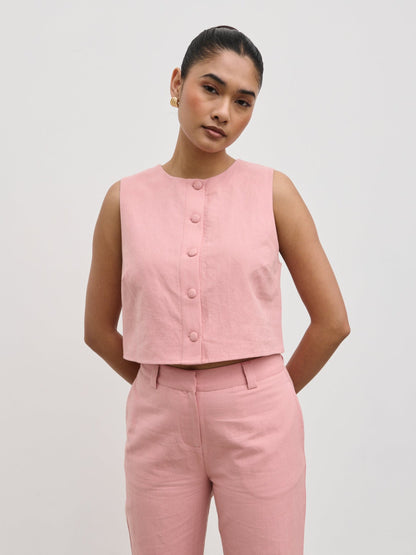 Blair Cropped Button Top - Pink