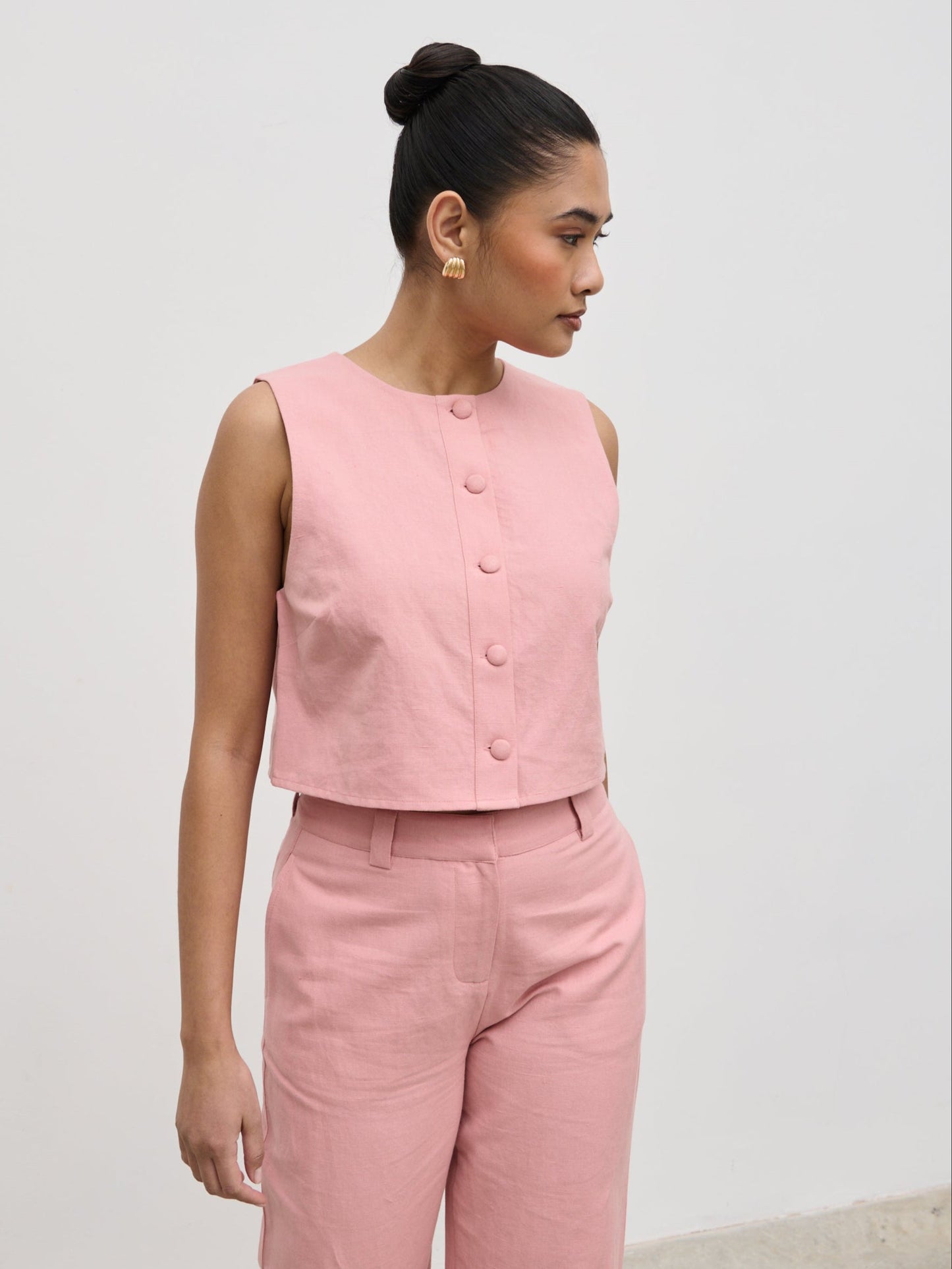 Blair Cropped Button Top - Pink