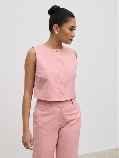 Blair Cropped Button Top - Pink