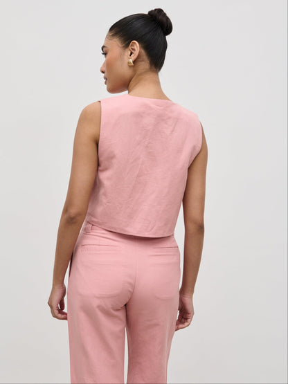 Blair Cropped Button Top - Pink