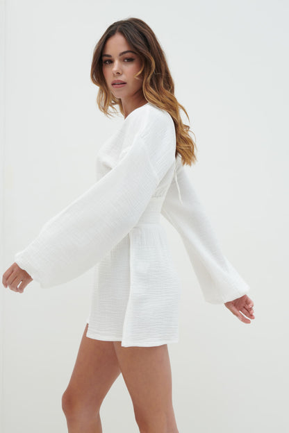 Blake Shirred Playsuit - White