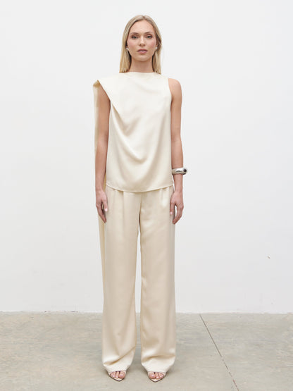 Breya Scarf Satin Top - Oyster