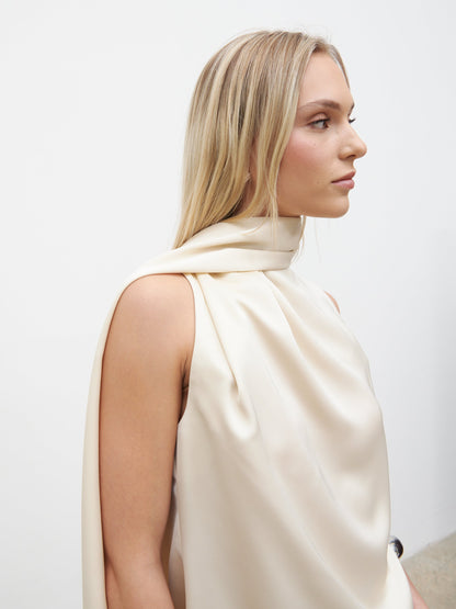Breya Scarf Satin Top - Oyster