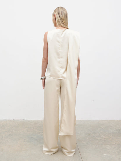 Breya Scarf Satin Top - Oyster