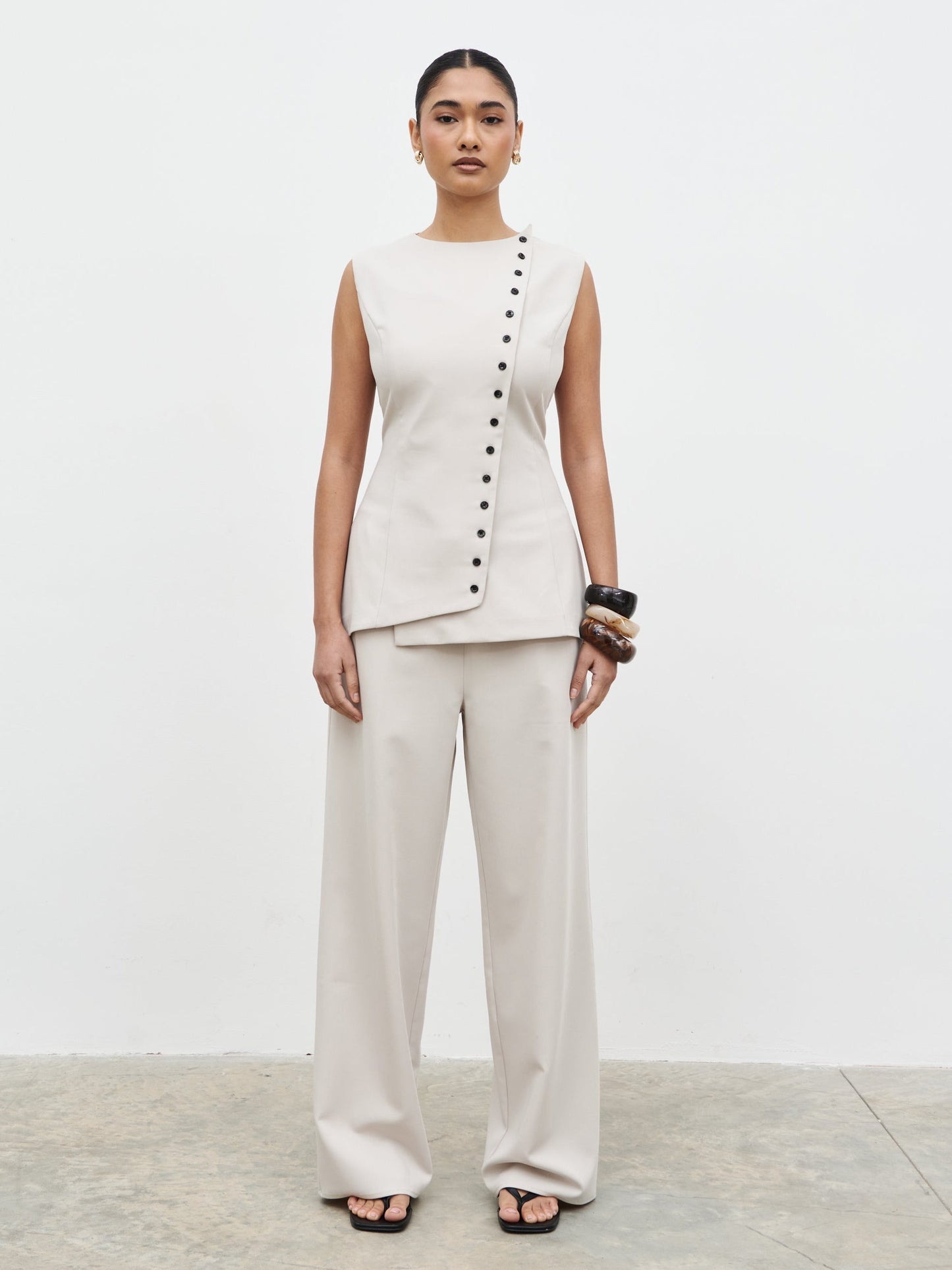 Brylee Tailored Drawstring Trousers - Stone