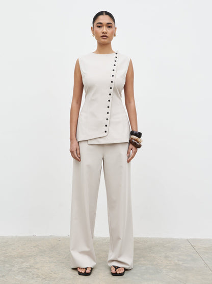 Brylee Tailored Drawstring Trousers - Stone