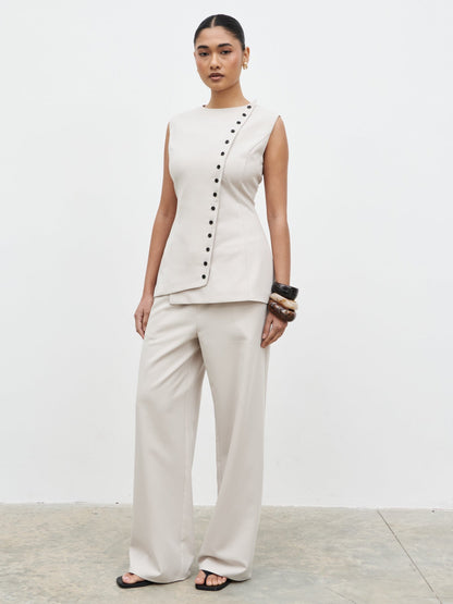 Brylee Tailored Drawstring Trousers - Stone