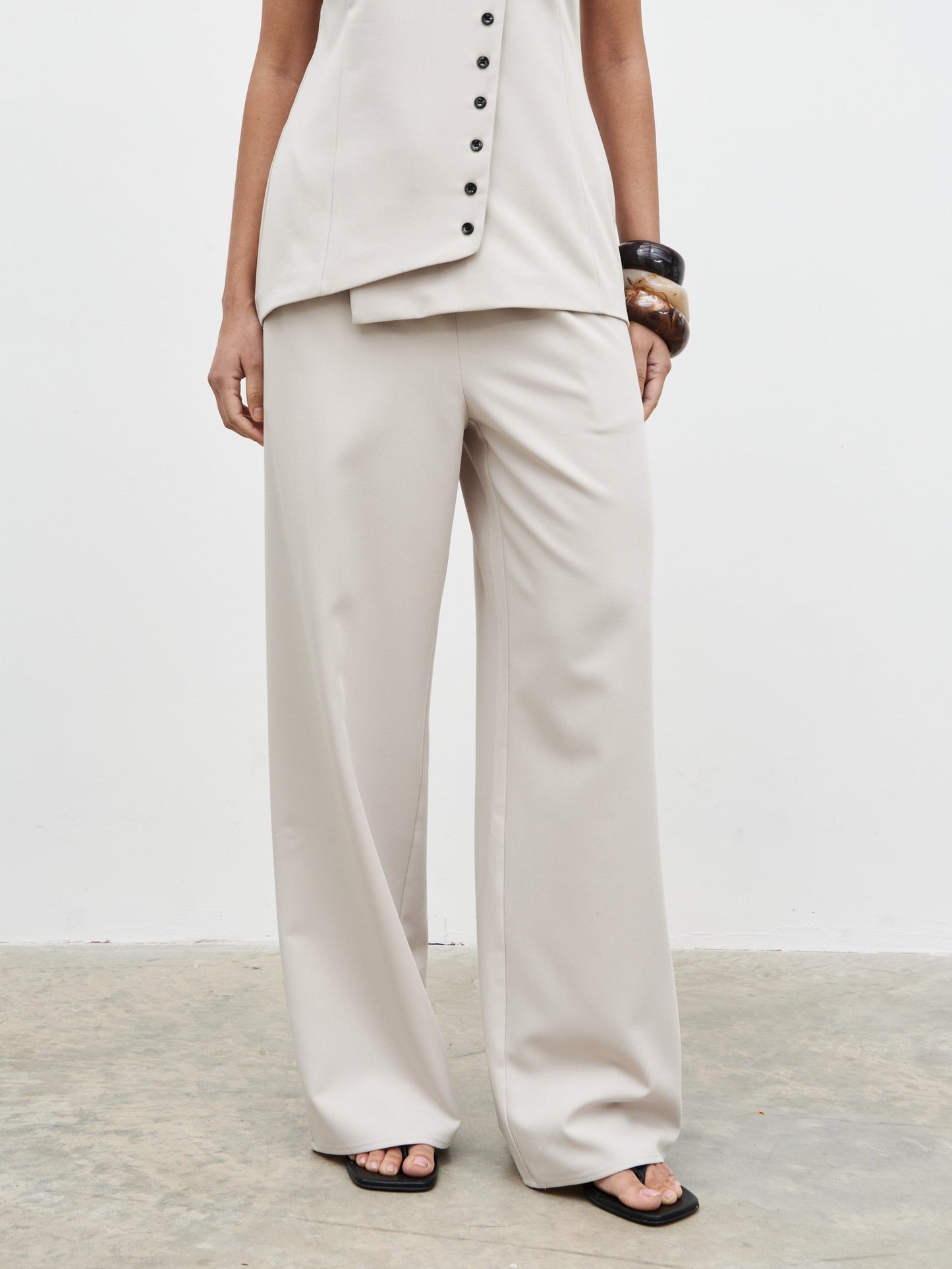 Brylee Tailored Drawstring Trousers - Stone