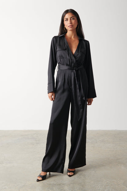Carmen Satin Jumpsuit - Black