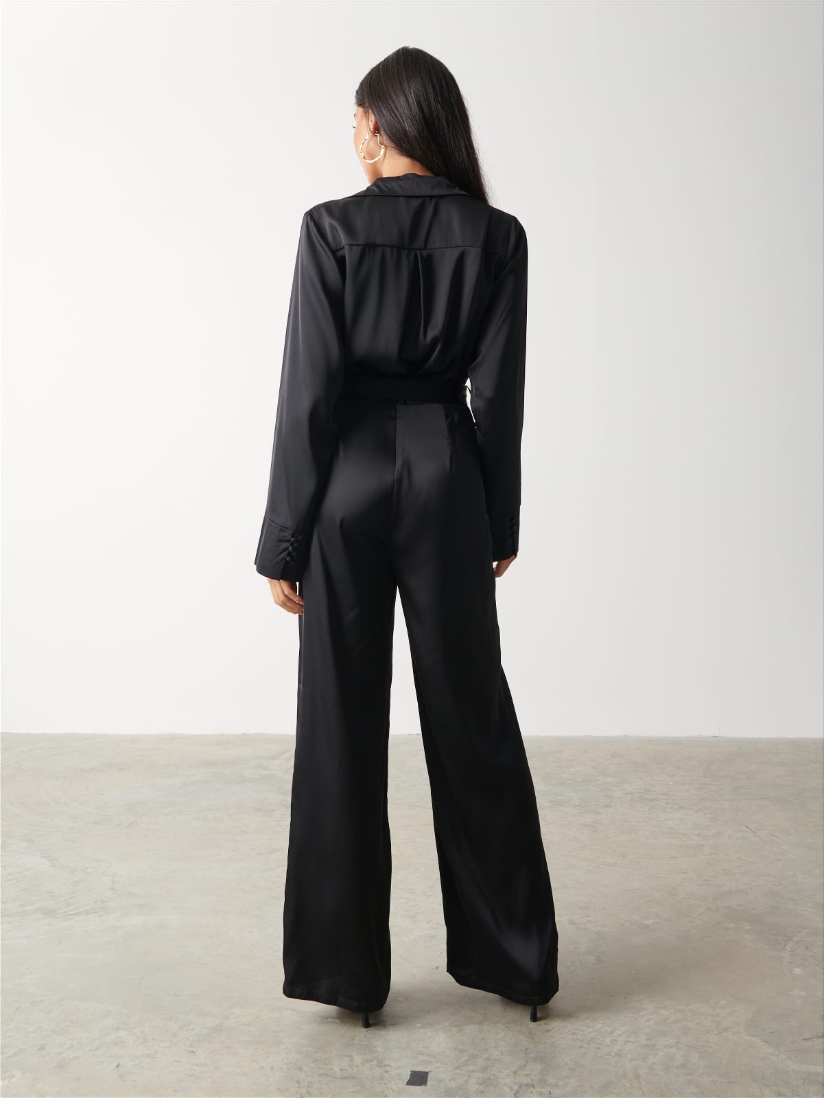 Carmen Satin Jumpsuit - Black