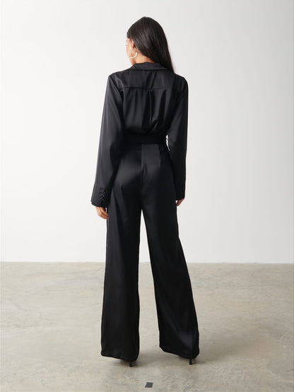 Carmen Satin Jumpsuit - Black
