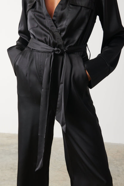 Carmen Satin Jumpsuit - Black