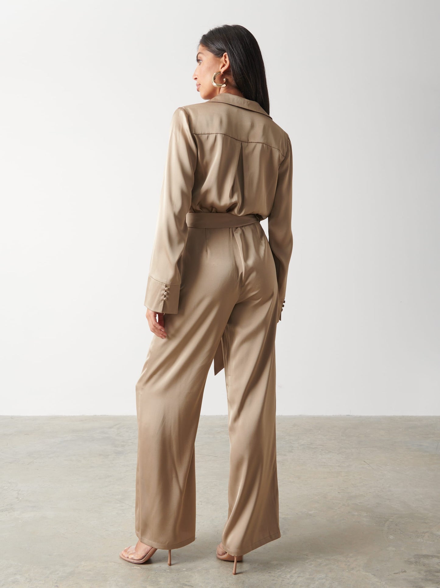Carmen Satin Jumpsuit - Light Olive