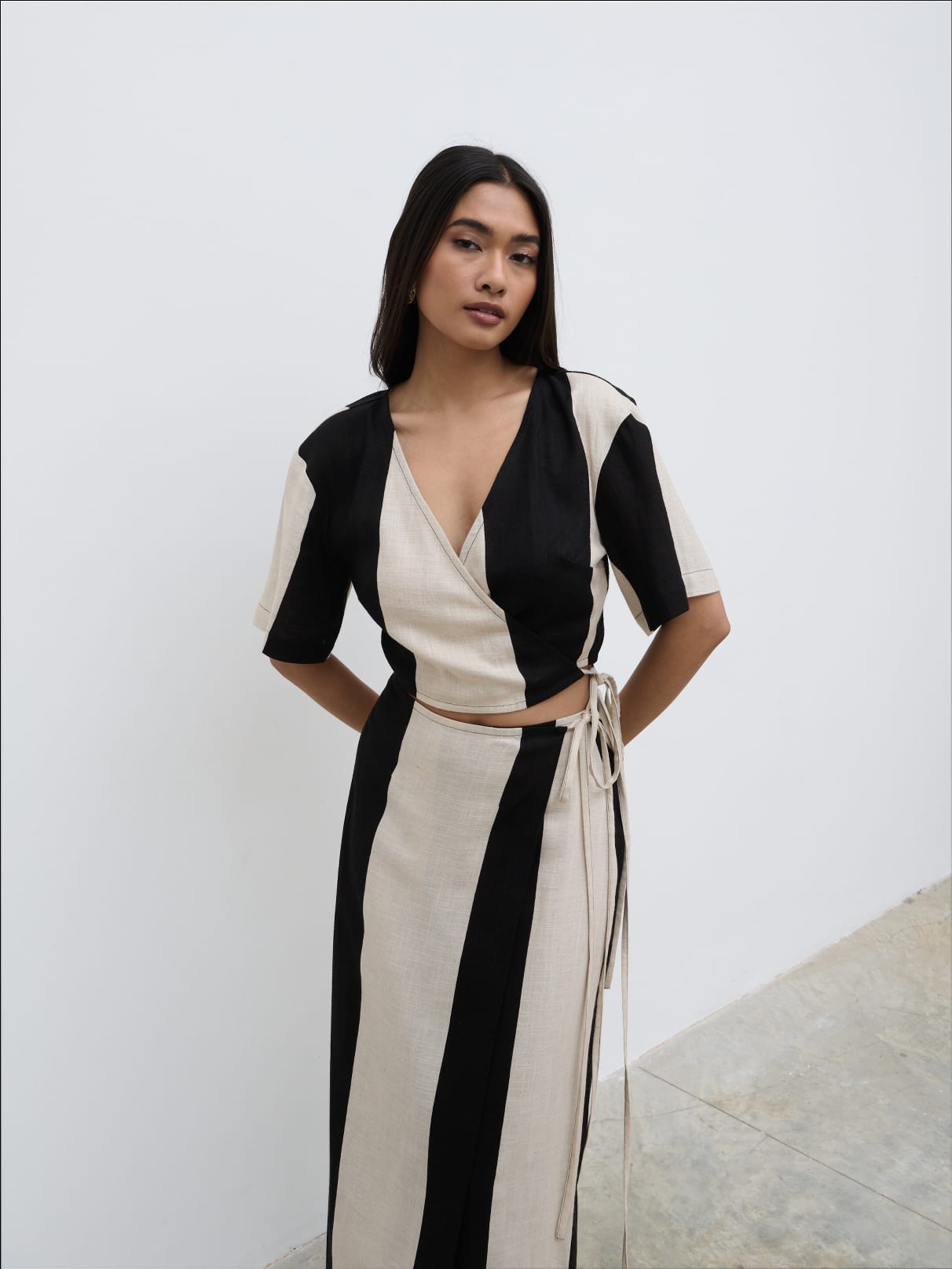 Chaya Printed Wrap Top - Cream and Black