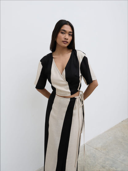 Chaya Printed Wrap Top - Cream and Black