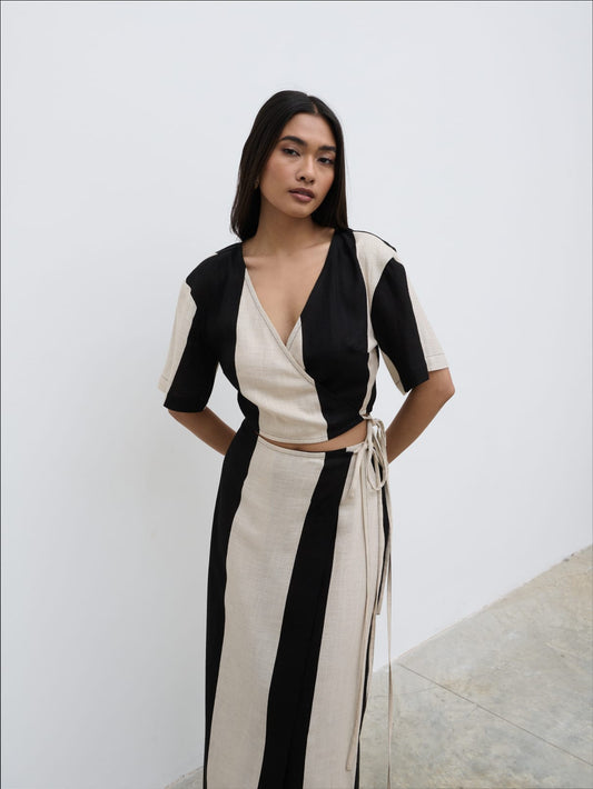 Chaya Printed Wrap Top - Cream and Black