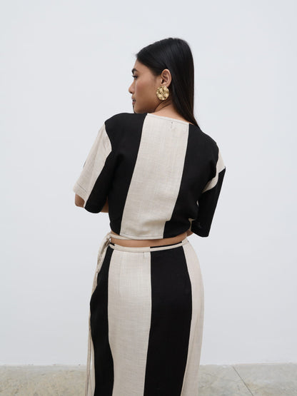 Chaya Printed Wrap Top - Cream and Black